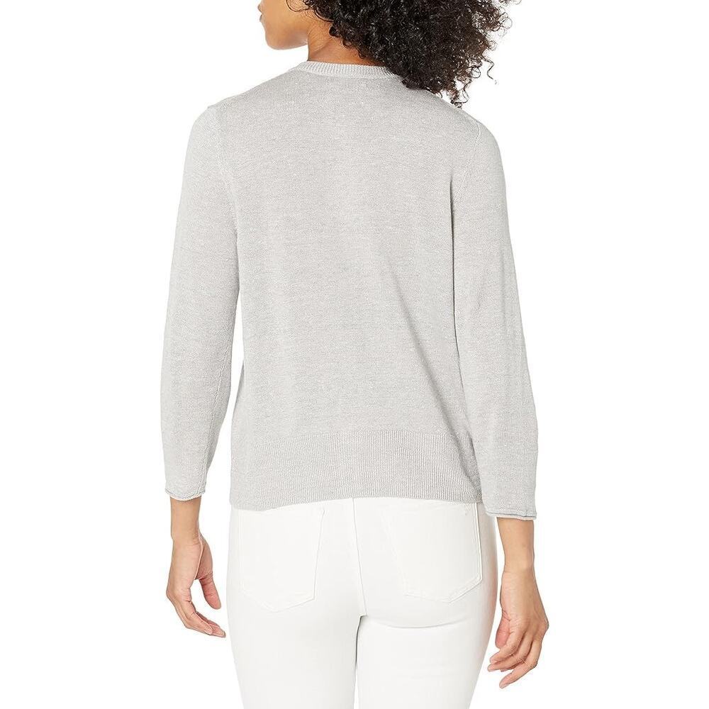 NIC + ZOE Busy Bee Embroidered Cardigan Grey Linen Blend M - Picture 2 of 14